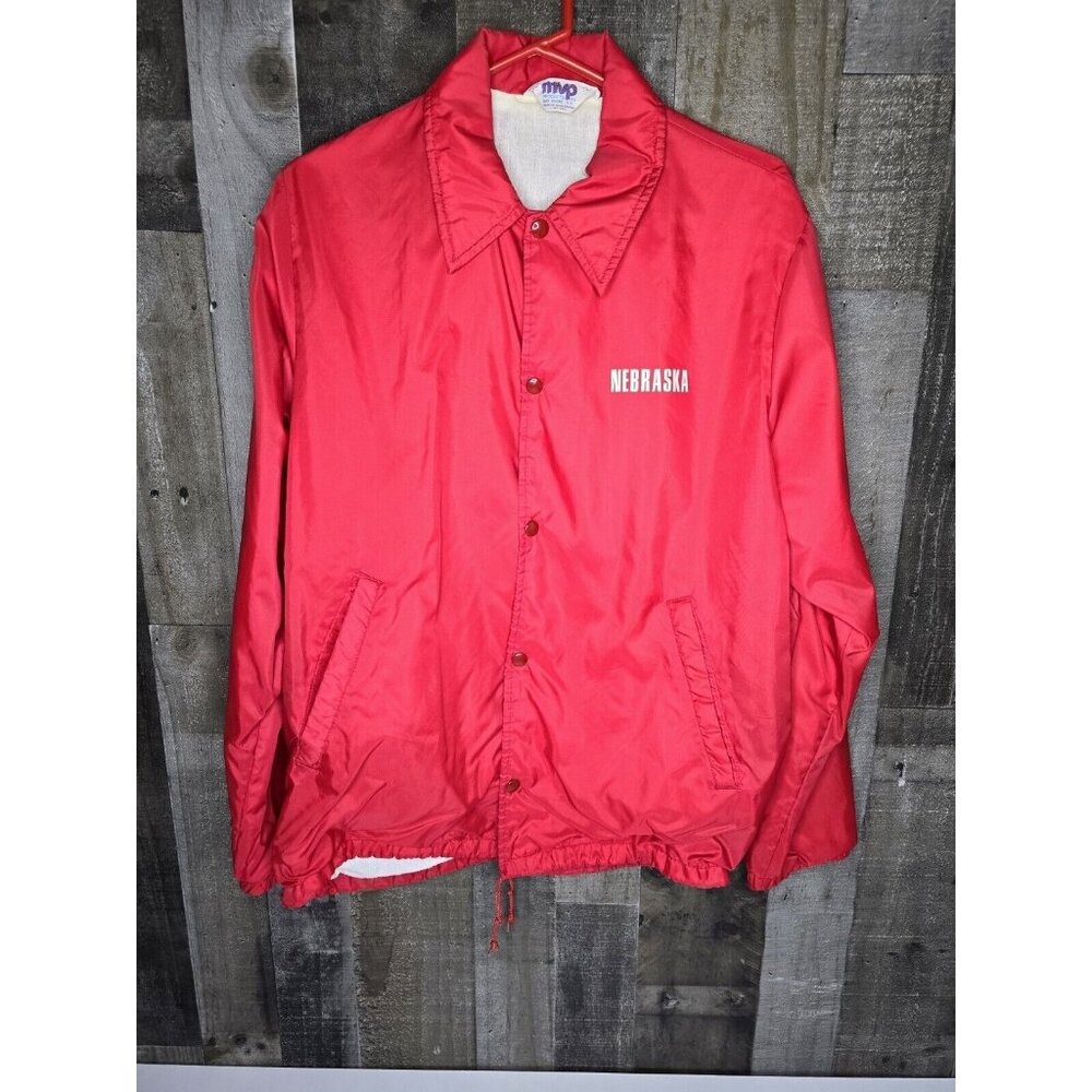 VTG 80s MVP Nylon Jacket Red Nebraska Made in USA Mens Sz Large Clean